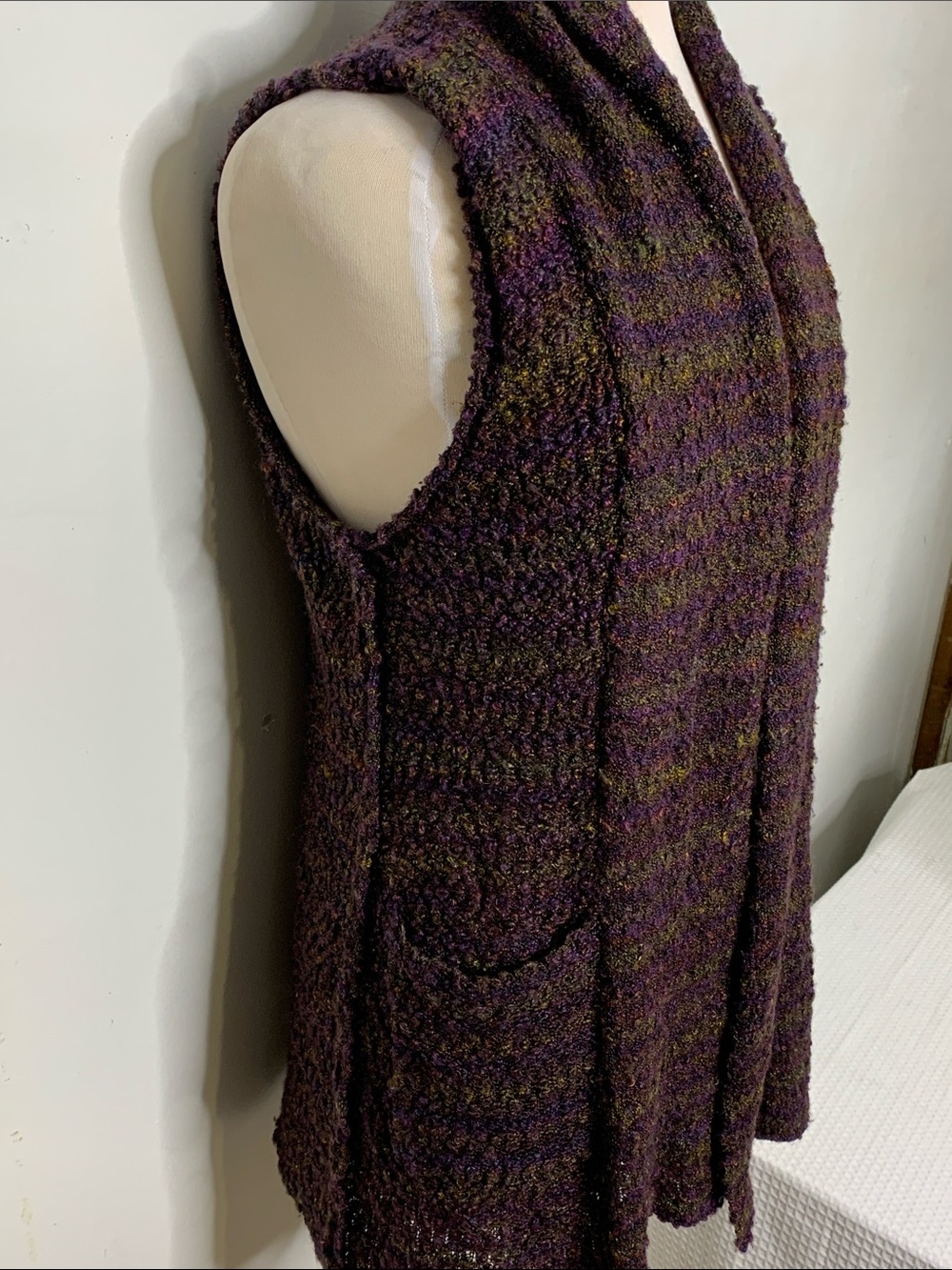 Habit tweed Sleeveless Open-Front Knit Vest - Deep Plum multi color small
